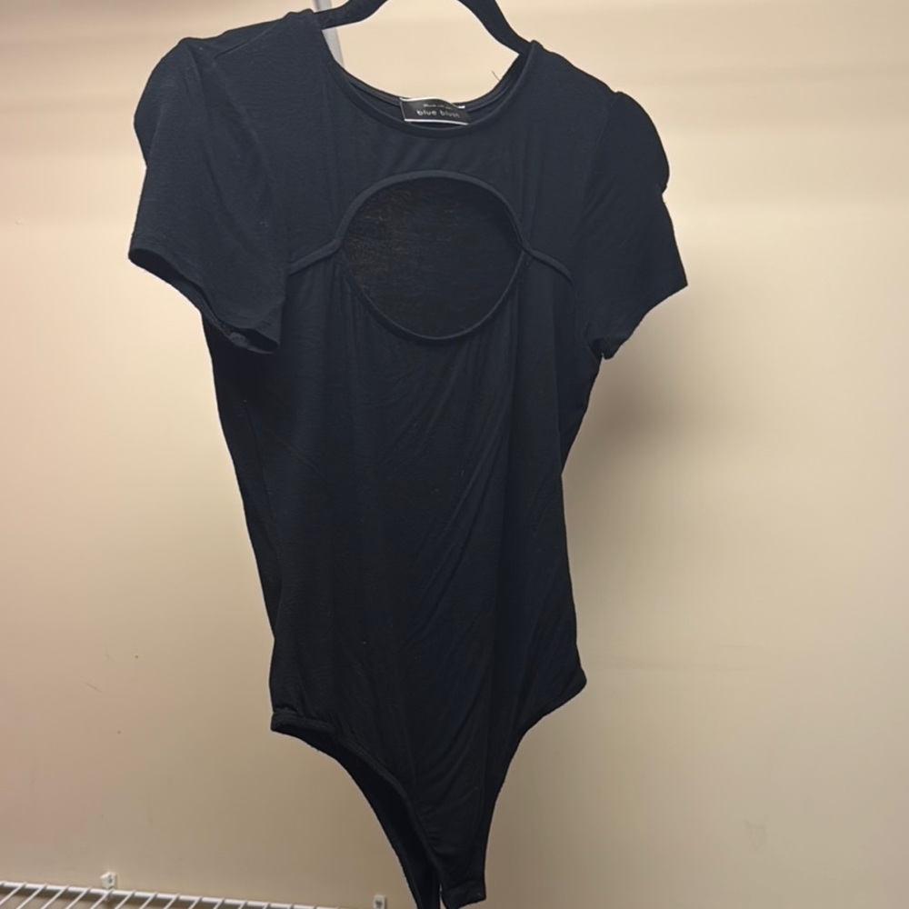 Blue Blush Black Cut Out Short Sleeve Bodysuit